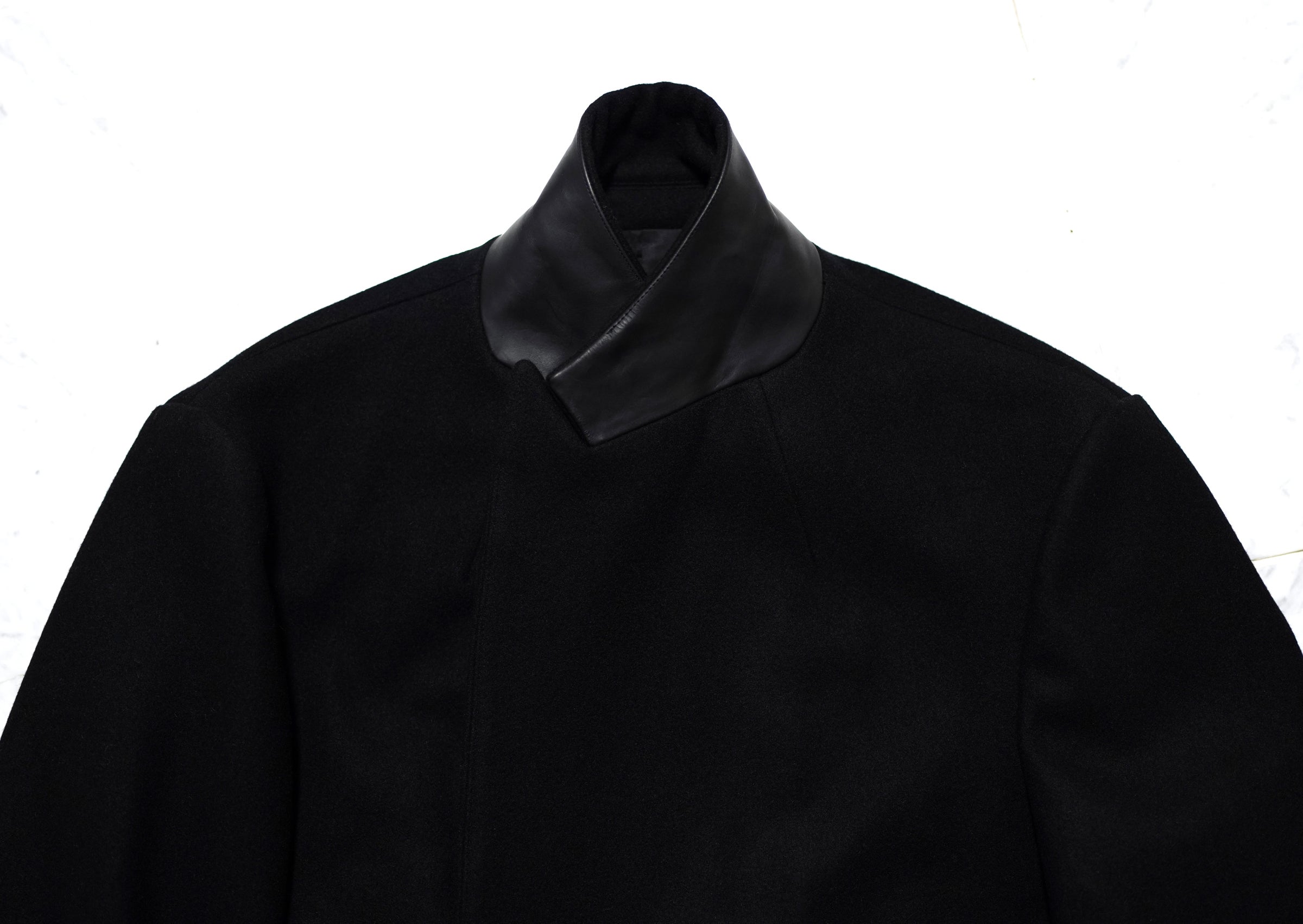 Estella black agnus wool melton with GUIDI calf collar | SHINYA