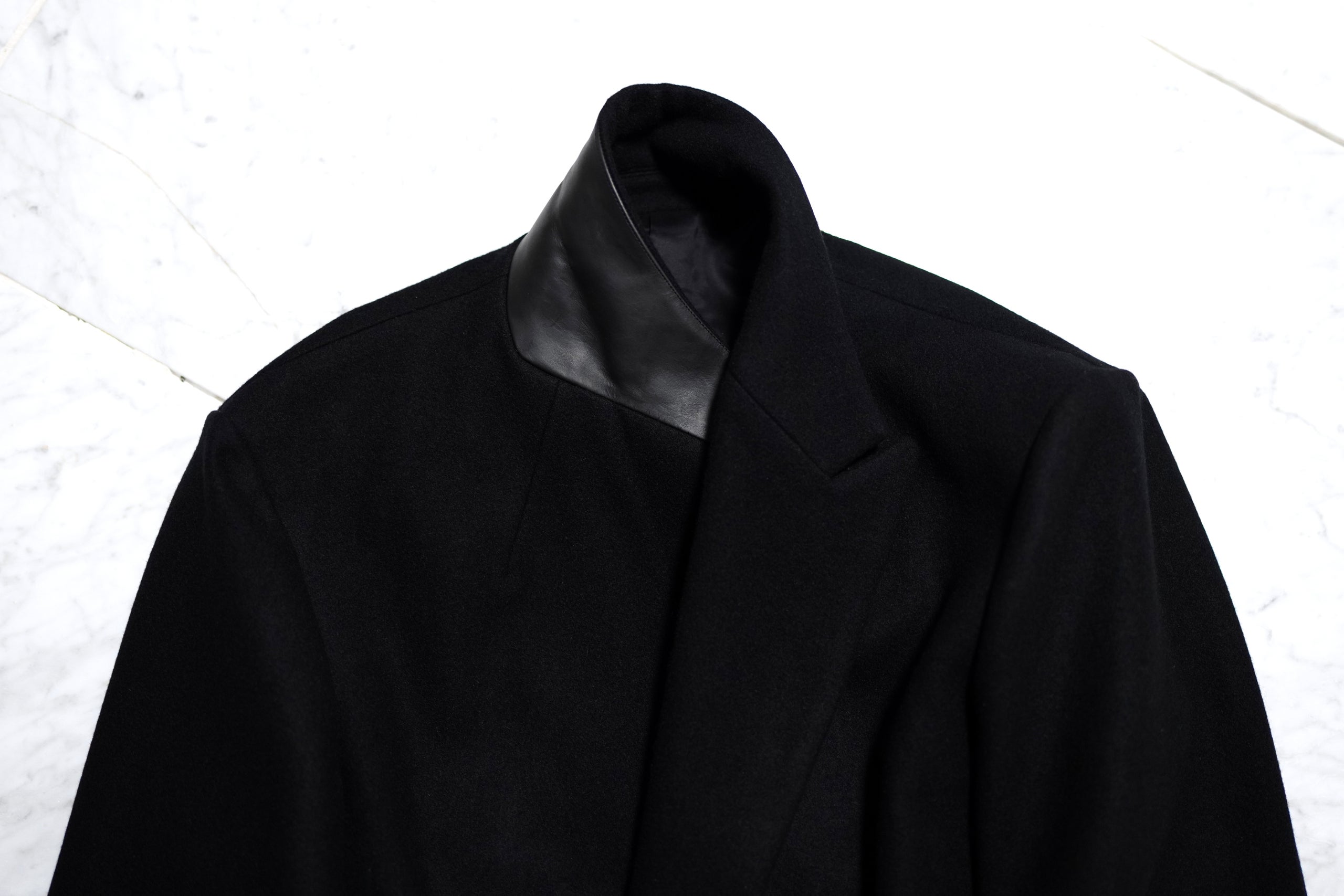 Estella black agnus wool melton with GUIDI calf collar | SHINYA